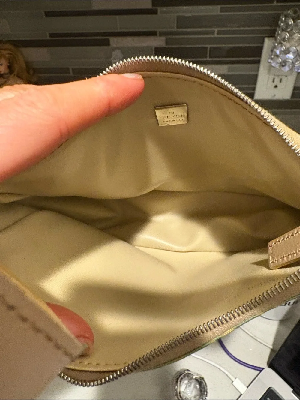 Fendi FF Zucca PVC Aqua and Tan Monogram Canvas Shoulder Bag